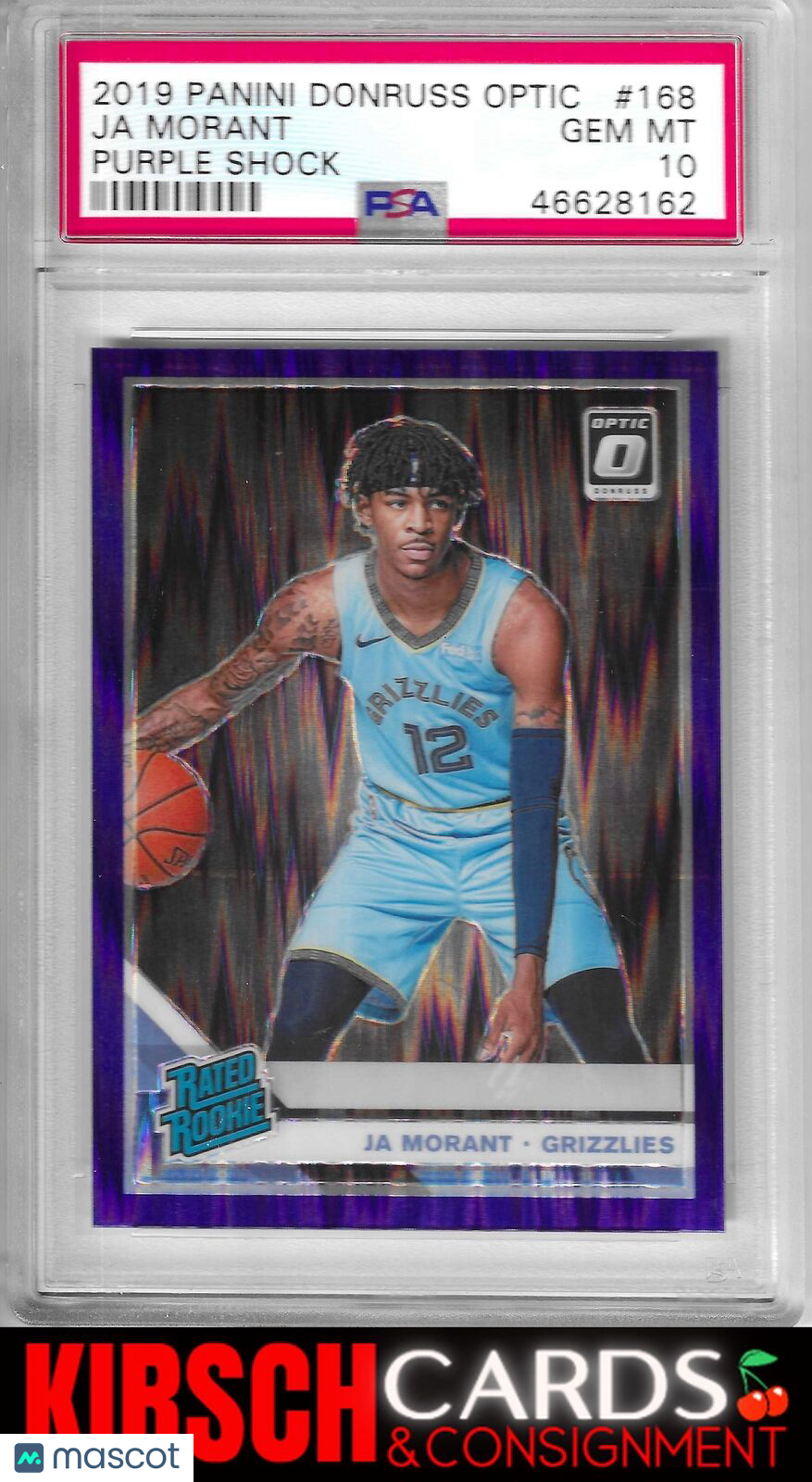 Ja Morant 2019-20 Donruss Optic #168 Purple Shock RC PSA 10 Memphis Grizzlies