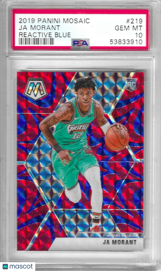 2019 Mosaic Ja Morant Reactive Blue Mosaic Prizm RC Rookie #219 PSA 10