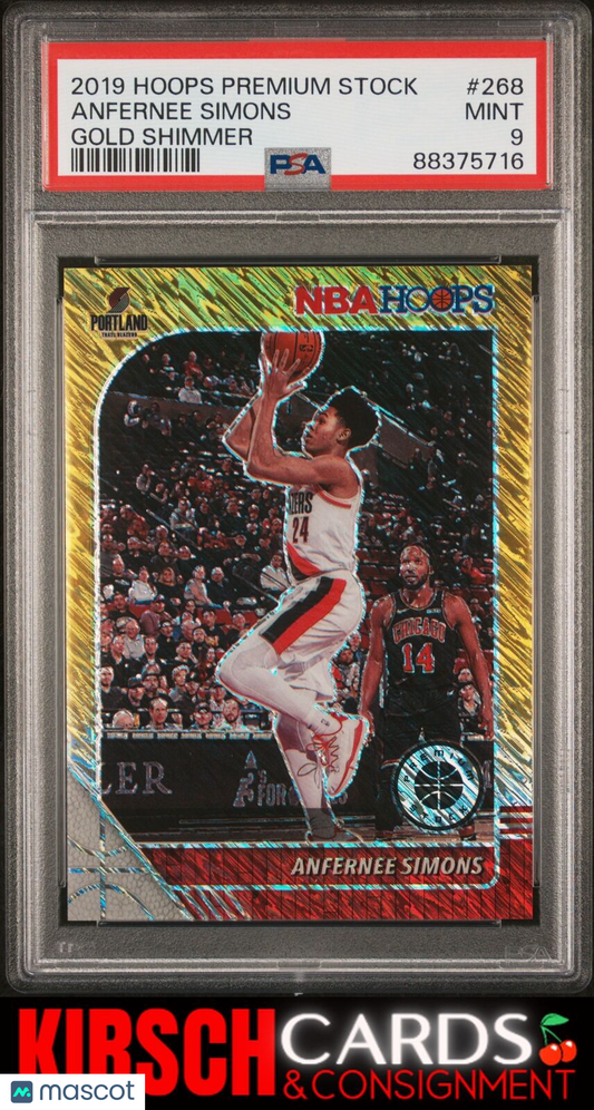 Anfernee Simons 2019 Panini Hoops Premium Stock #268 Gold Shimmer 2/8 PSA 9