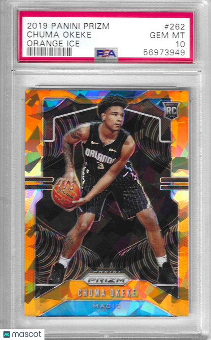 Chuma Okeke 2019-20 Panini Prizm #262 Prizms Orange Ice PSA 10 Orlando Magic