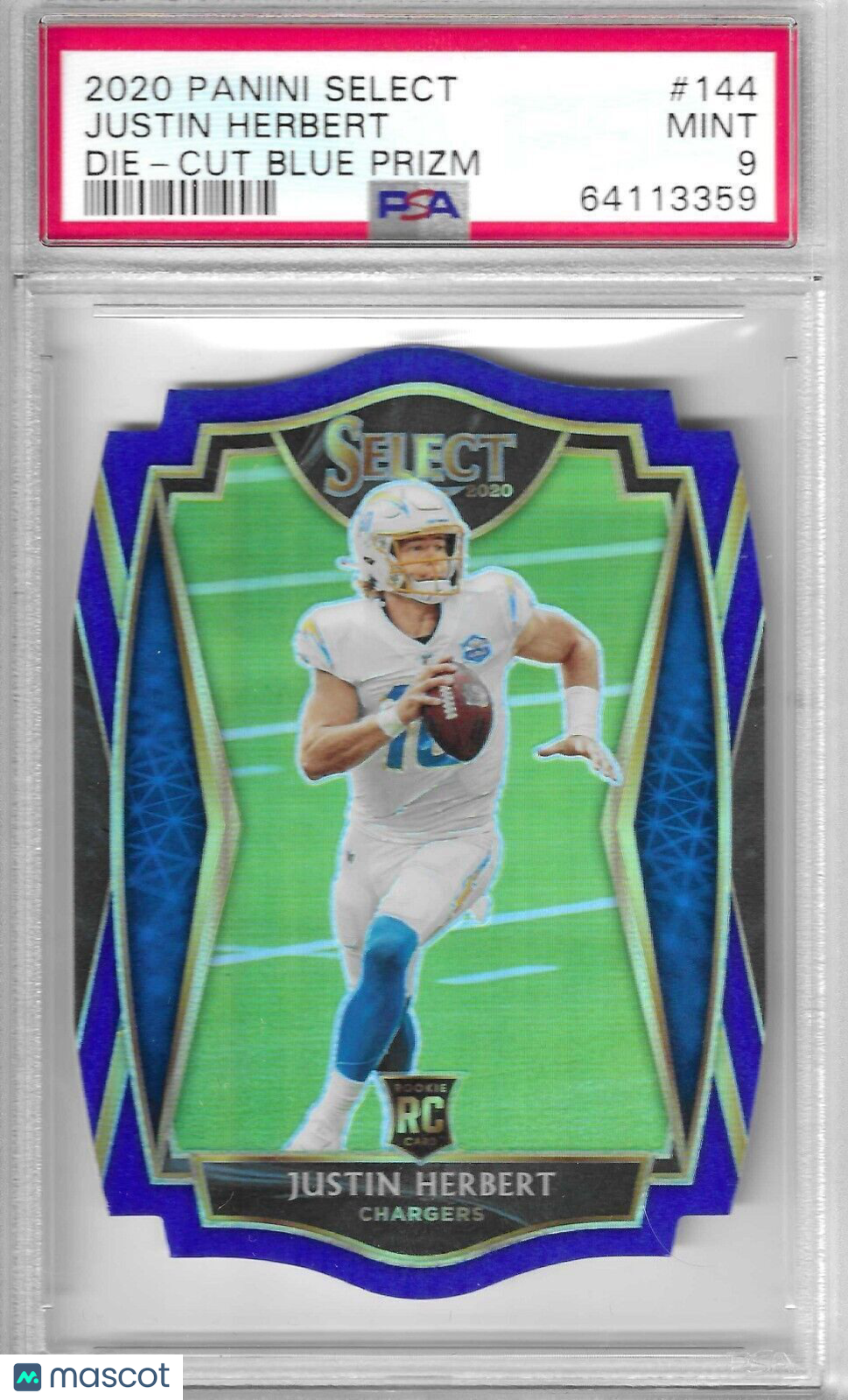 2020 Justin Herbert Select Premier Level Light Blue Die-Cut Prizm RC #144 PSA 9