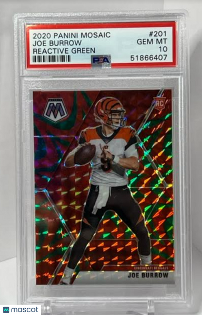 2020 Panini Mosaic JOE BURROW #201 Reactive Green Prizm RC PSA 10 Gem Mint