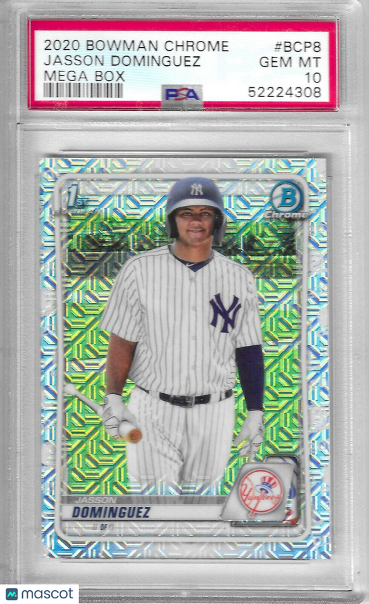 2020 Bowman Chrome BCP-8 Jasson Dominguez Mega Box Mojo Refractor PSA 10 Yankees