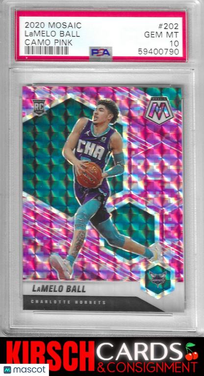 LaMelo Ball 2020-21 Panini Mosaic #202 Mosaic Camo Pink RC PSA 10 Hornets