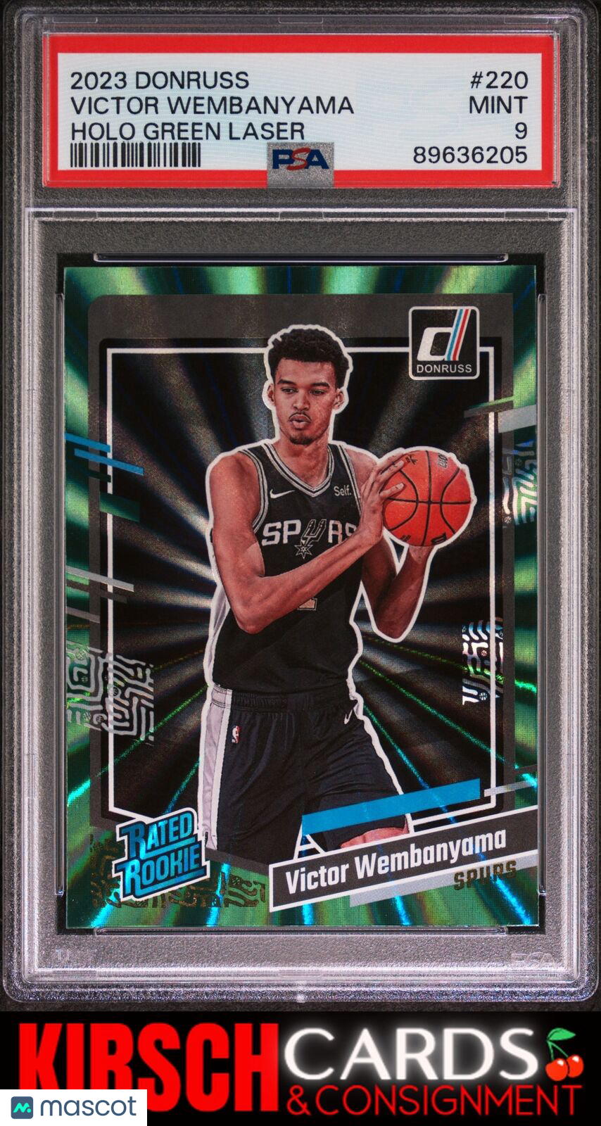 Victor Wembanyama 2023 Panini Donruss #220 Holo Green Laser PSA 9 Spurs