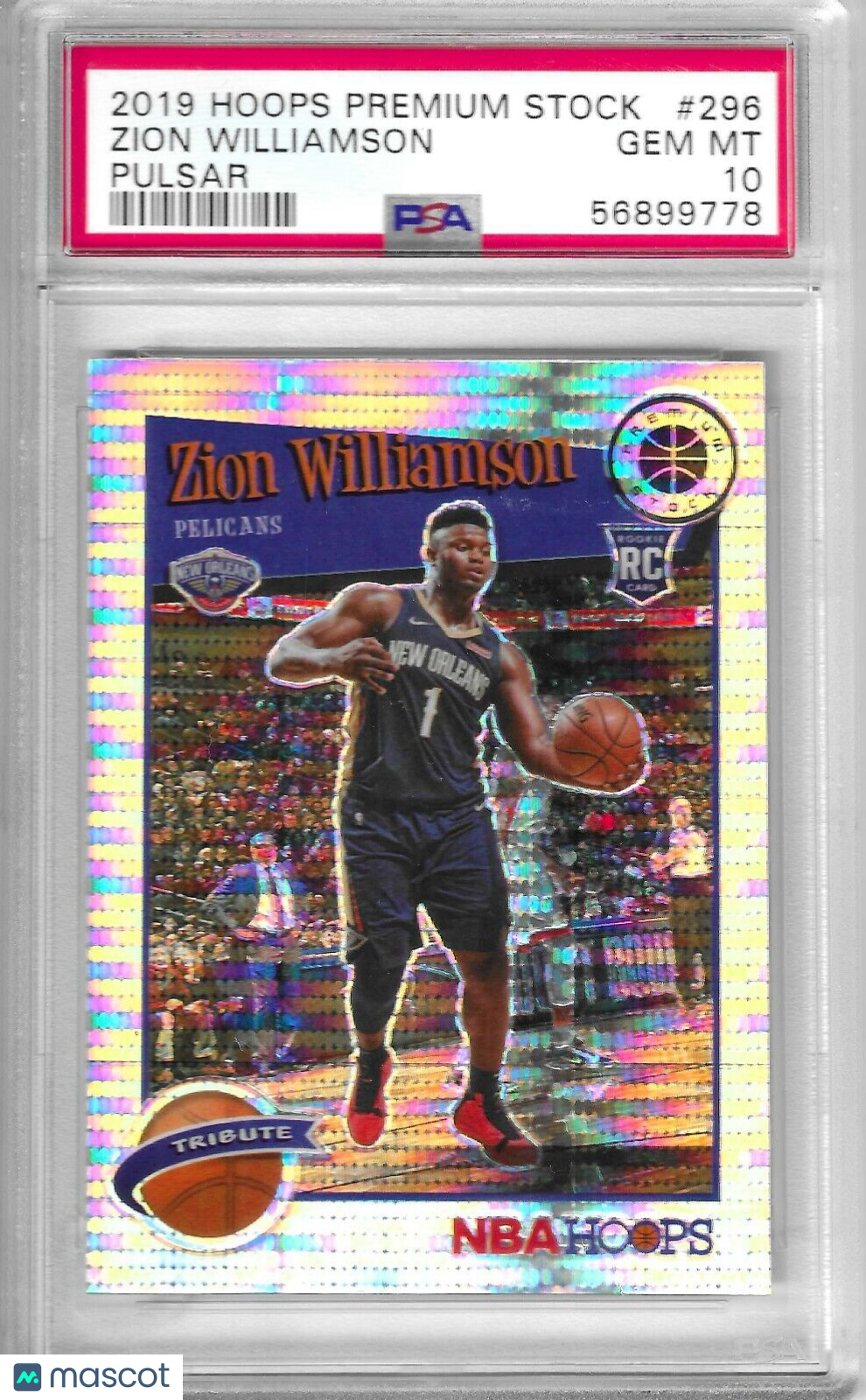 2019-20 NBA Hoops Premium Stock ZION WILLIAMSON #296 Rookie PULSAR - PSA 10