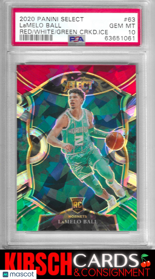 LaMelo Ball 2020-21 Panini Select #63 Red White Green Cracked Ice RC PSA 10