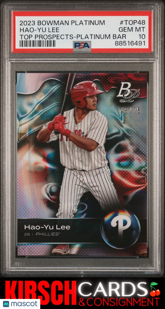 Hao-Yu Lee 2023 Bowman Platinum Top Prospects #TOP48 Platinum Bar 46/75 PSA 10