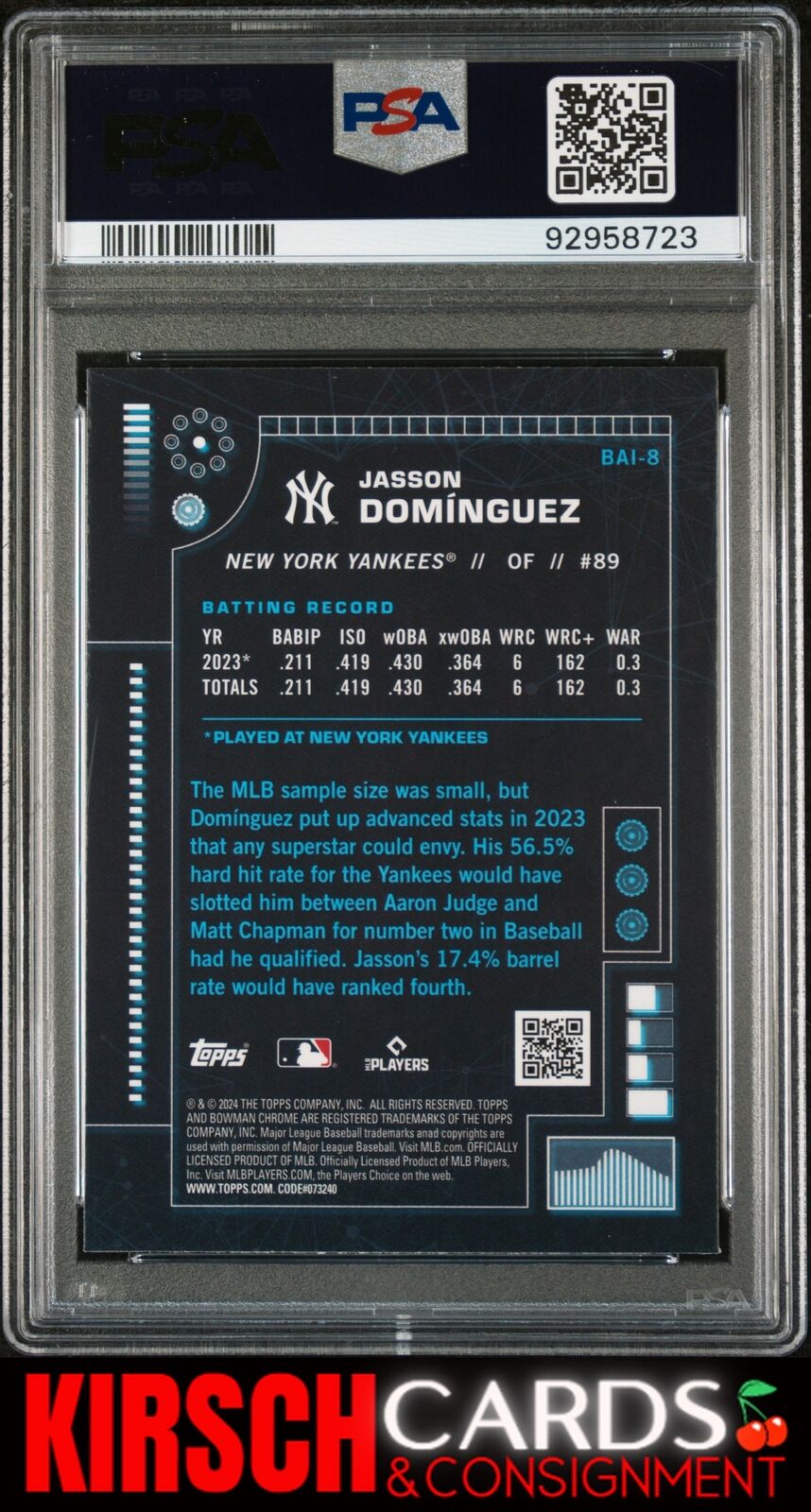 Jasson Dominguez 2024 Bowman Bowman Ai #BAI8 PSA 10 New York Yankees