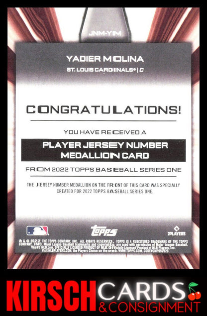 Yadier Molina 2022 Topps #JNM-YM Player Jersey # Medallion Commemorative Relics