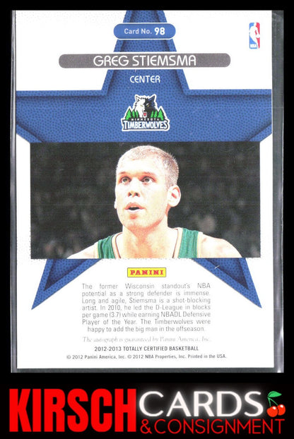 Greg Stiemsma 2012-13 Panini Totally Certified #98 Rookie Roll Call Autographs