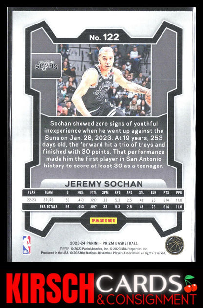 Jeremy Sochan 2023-24 Panini Prizm #122 San Antonio Spurs