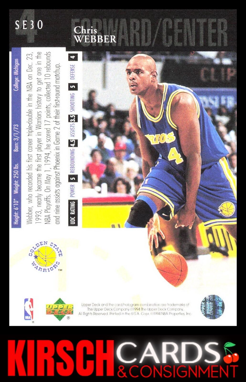 Chris Webber 1994-95 Upper Deck #SE30 Special Edition Golden State Warriors