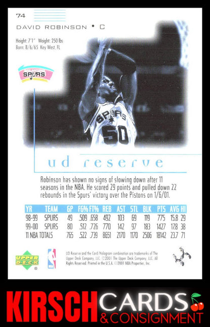 David Robinson 2000-01 UD Reserve #74 San Antonio Spurs