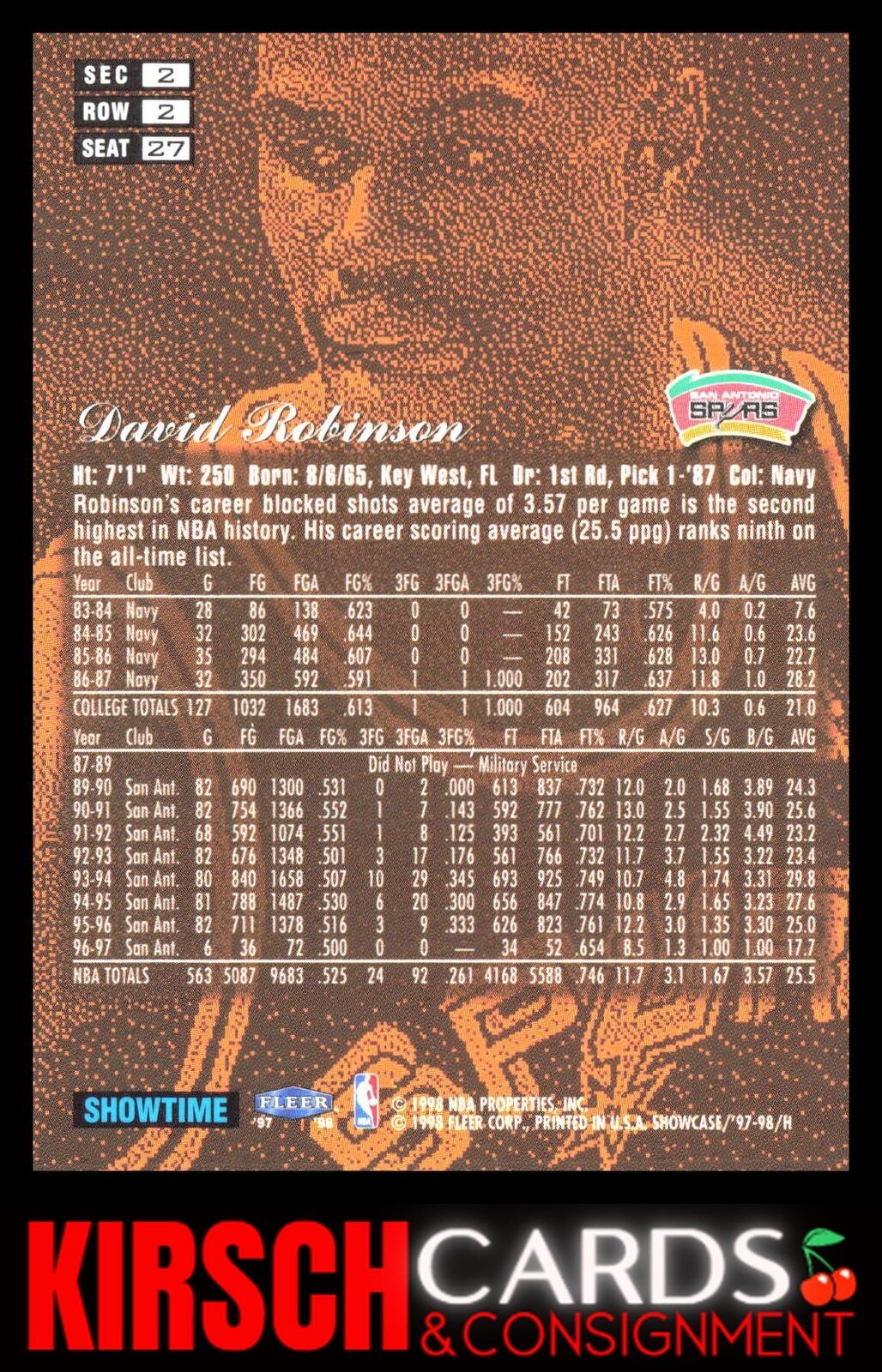 David Robinson 1997-98 Flair Showcase #27 Flair Showcase Row 2 San Antonio Spurs