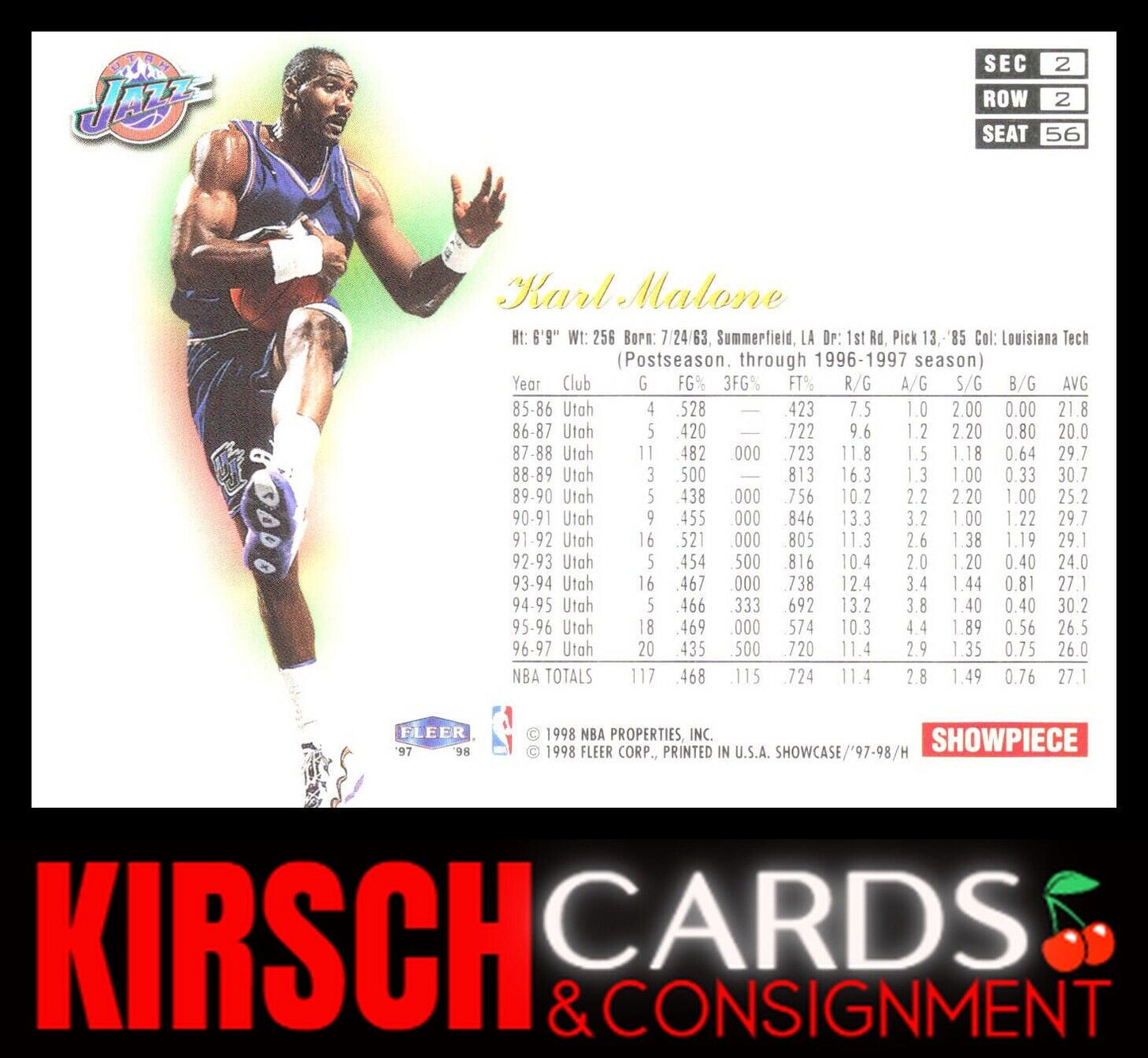 Karl Malone 1997-98 Flair Showcase #56 Flair Showcase Row 2 Utah Jazz