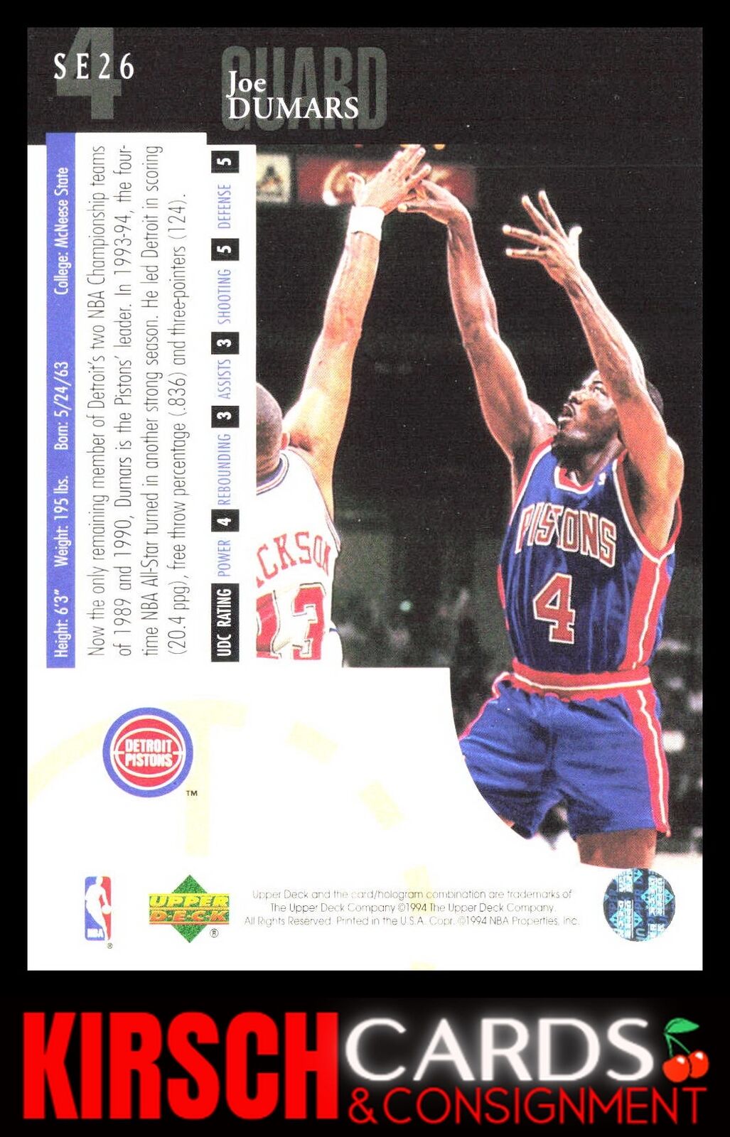 Joe Dumars 1994-95 Upper Deck #SE26 Special Edition Detroit Pistons