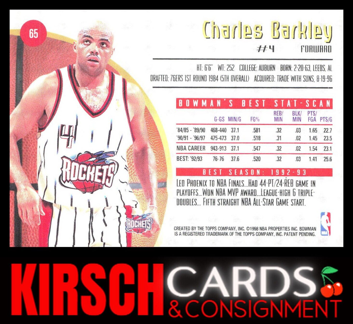 Charles Barkley 1997-98 Bowman's Best #65 Houston Rockets