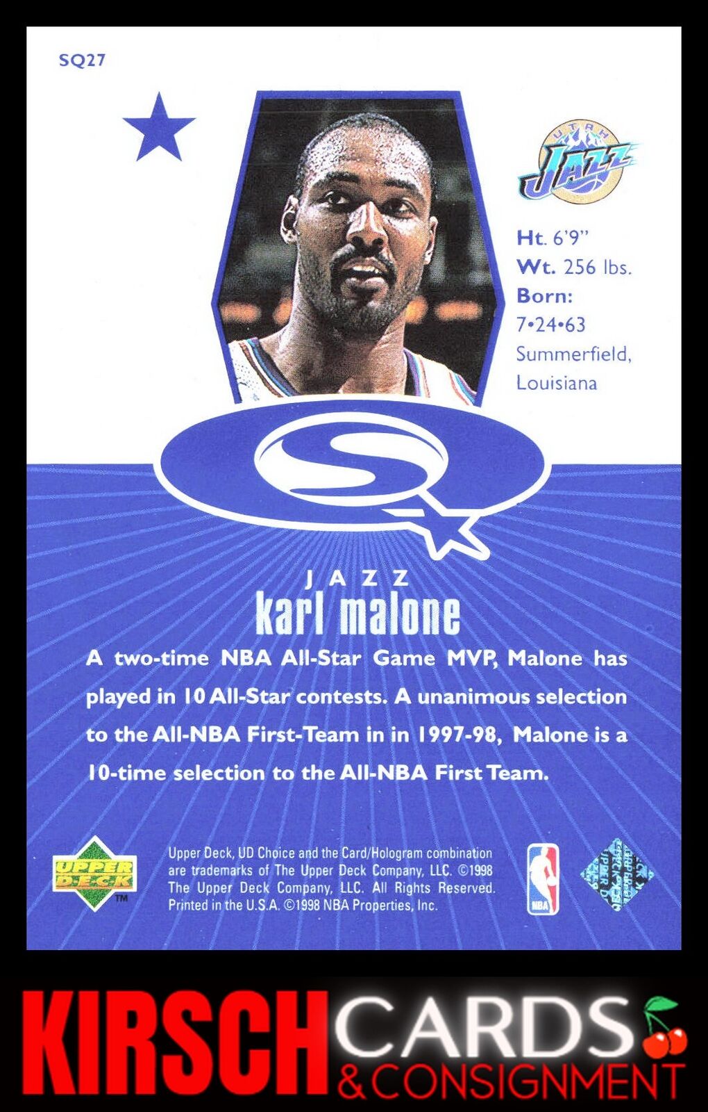 Karl Malone 1998-99 UD Choice #SQ27 StarQuest Blue Utah Jazz