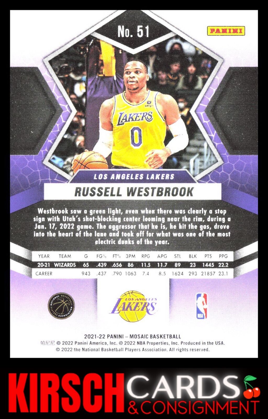 Russell Westbrook 2021-22 Panini Mosaic #51 Los Angeles Lakers