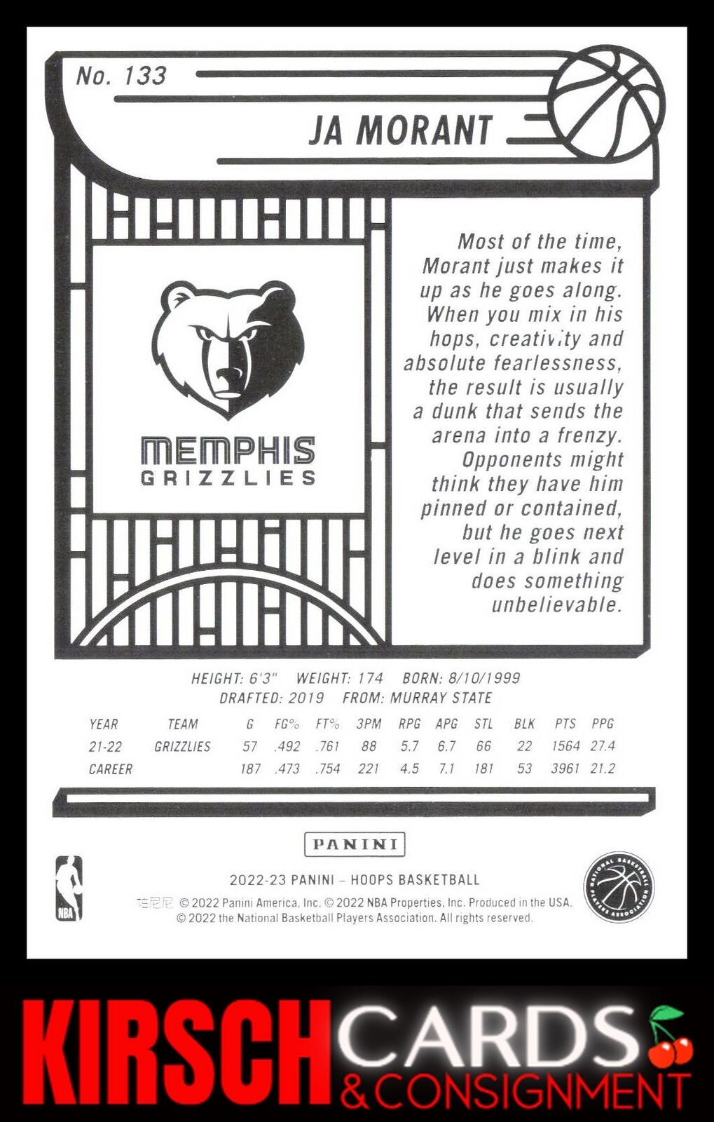 Ja Morant 2022-23 Hoops #133 Memphis Grizzlies