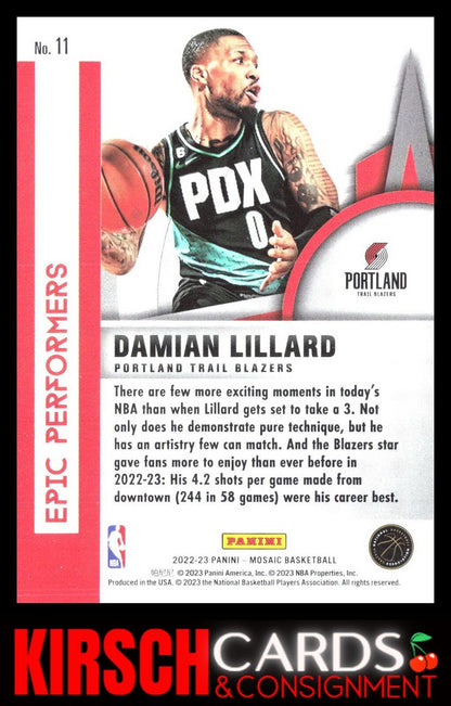 Damian Lillard 2022-23 Panini Mosaic #11 Epic Performers Portland Trail Blazers