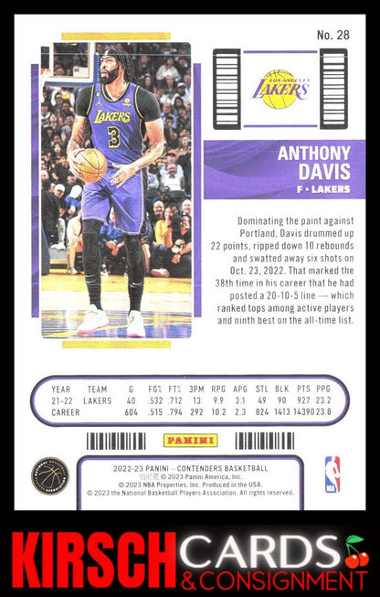 Anthony Davis 2022-23 Panini Contenders #28 Season Ticket Retail