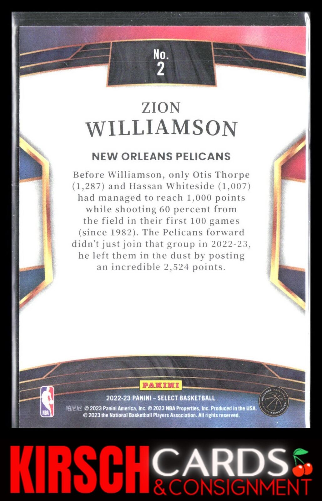 Zion Williamson 2022-23 Panini Select #2 Select Numbers New Orleans Pelicans