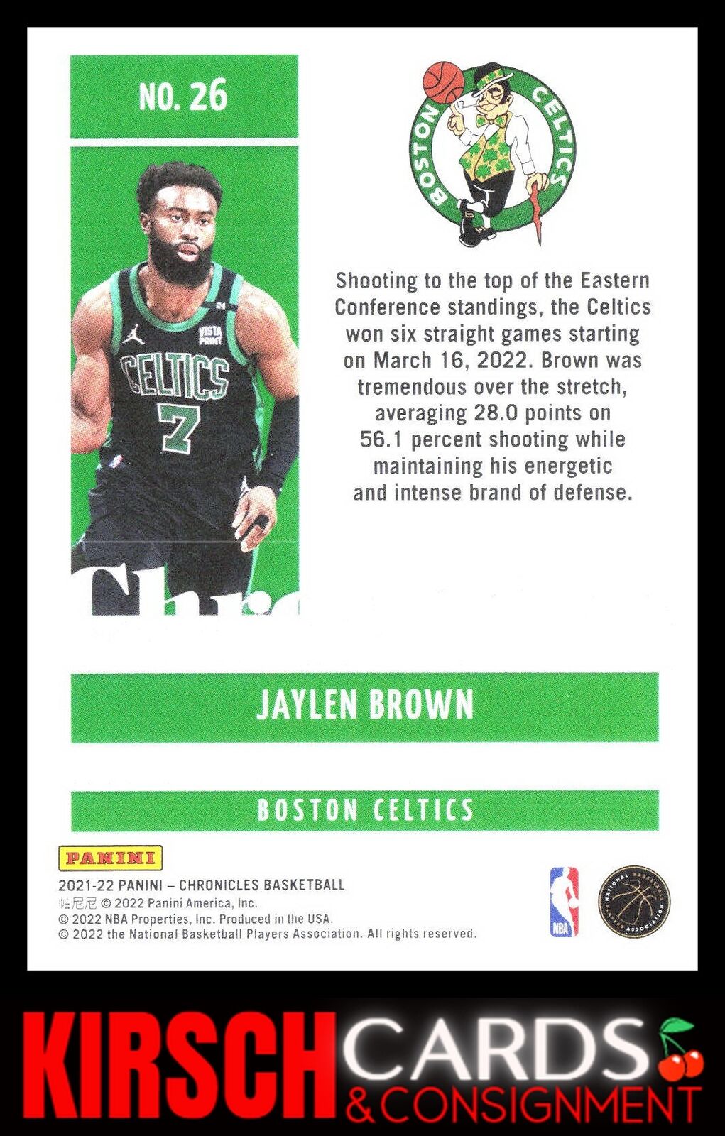 Jaylen Brown 2021-22 Panini Chronicles #26 Boston Celtics