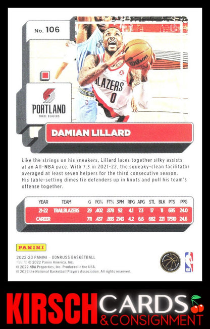 Damian Lillard 2022-23 Donruss #106 Portland Trail Blazers