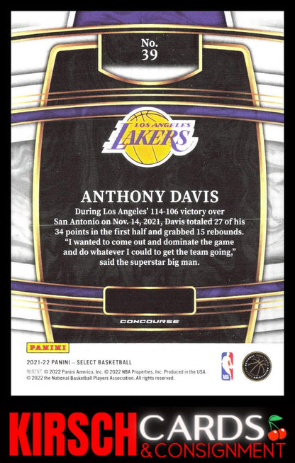 Anthony Davis 2021-22 Panini Select #39 Blue (Retail Base) Los Angeles Lakers