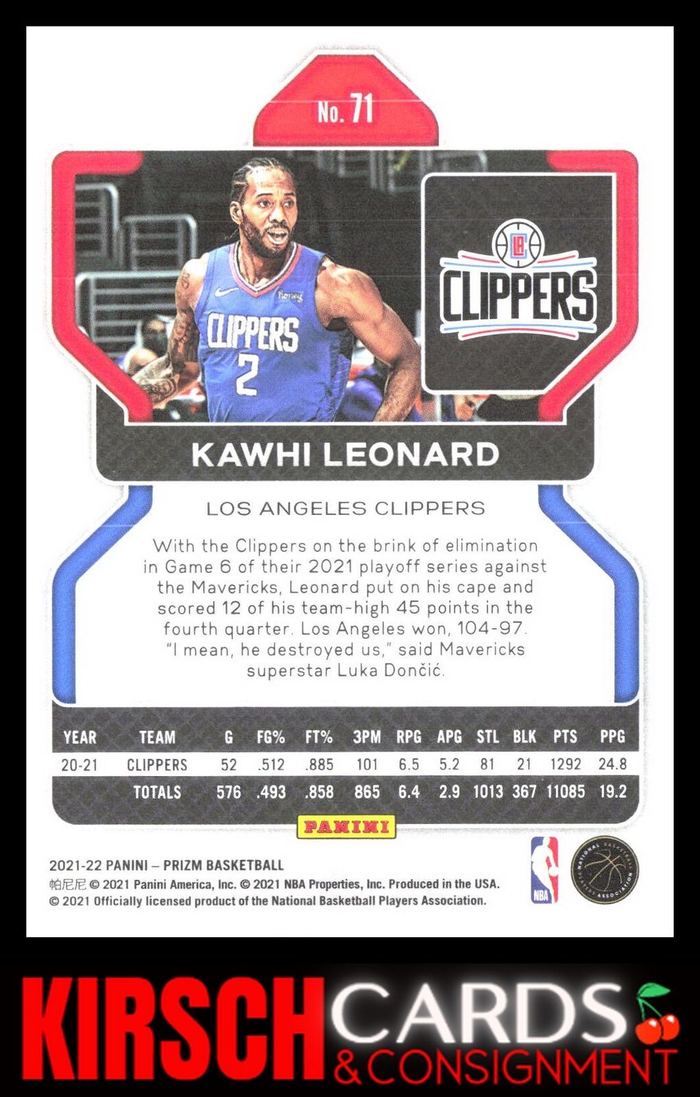 Kawhi Leonard 2021-22 Panini Prizm #71 Los Angeles Clippers