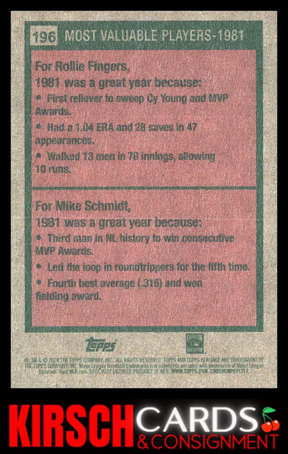 1981 MVPs (Rollie Fingers / Mike Schmidt) 2024 Topps Heritage #196