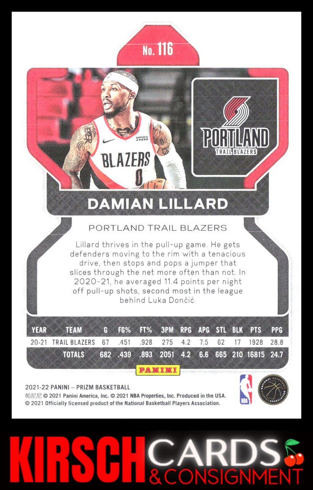 Damian Lillard 2021-22 Panini Prizm #116 Portland Trail Blazers