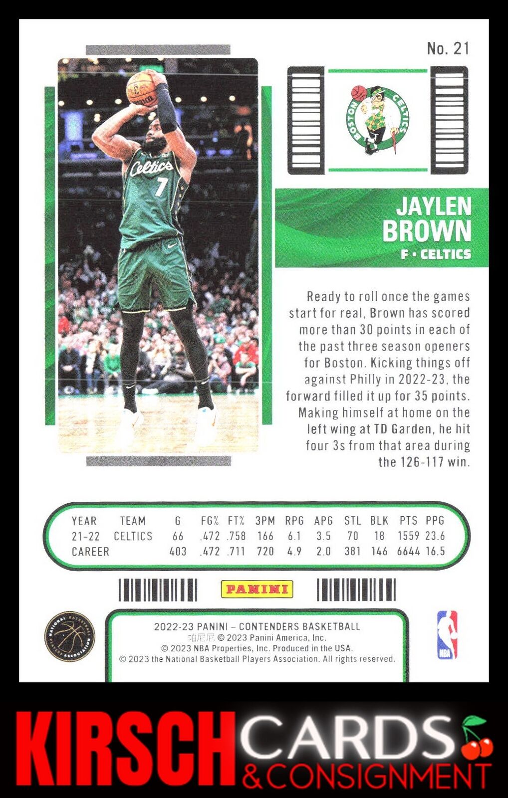 Jaylen Brown 2022-23 Panini Contenders #21 Boston Celtics