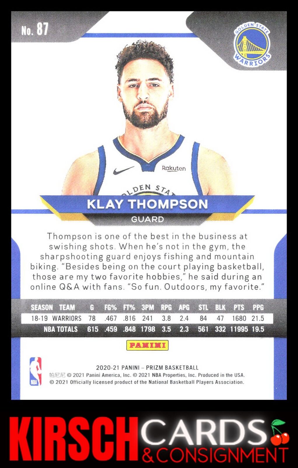 Klay Thompson 2020-21 Panini Prizm #87 Golden State Warriors