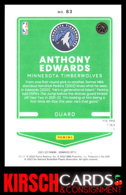 Anthony Edwards 2021-22 Donruss Optic #83 Minnesota Timberwolves