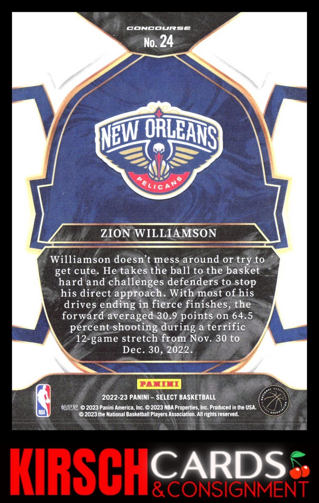 Zion Williamson 2022-23 Panini Select #24 New Orleans Pelicans