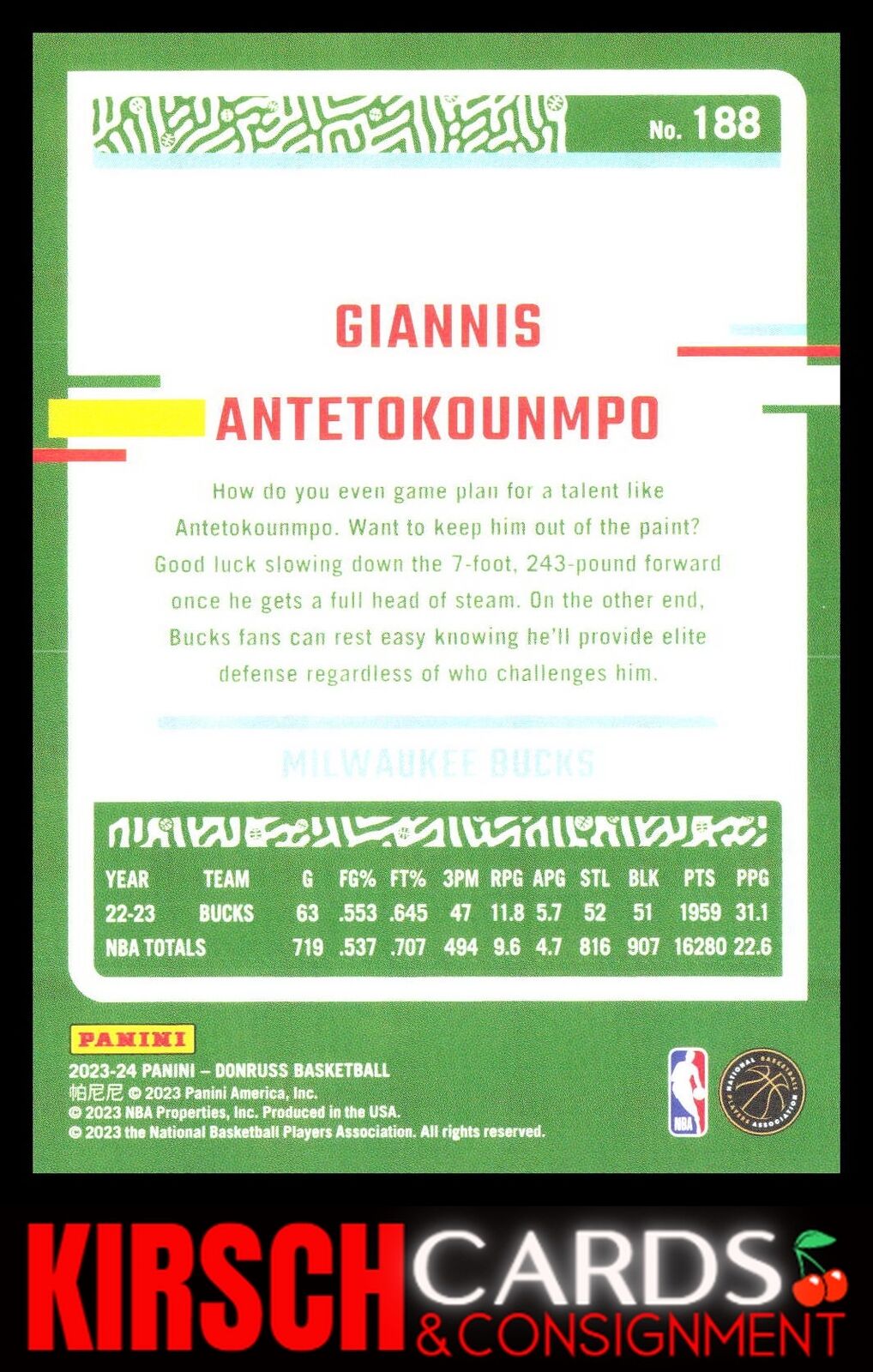 Giannis Antetokounmpo 2023-24 Donruss #188 Milwaukee Bucks