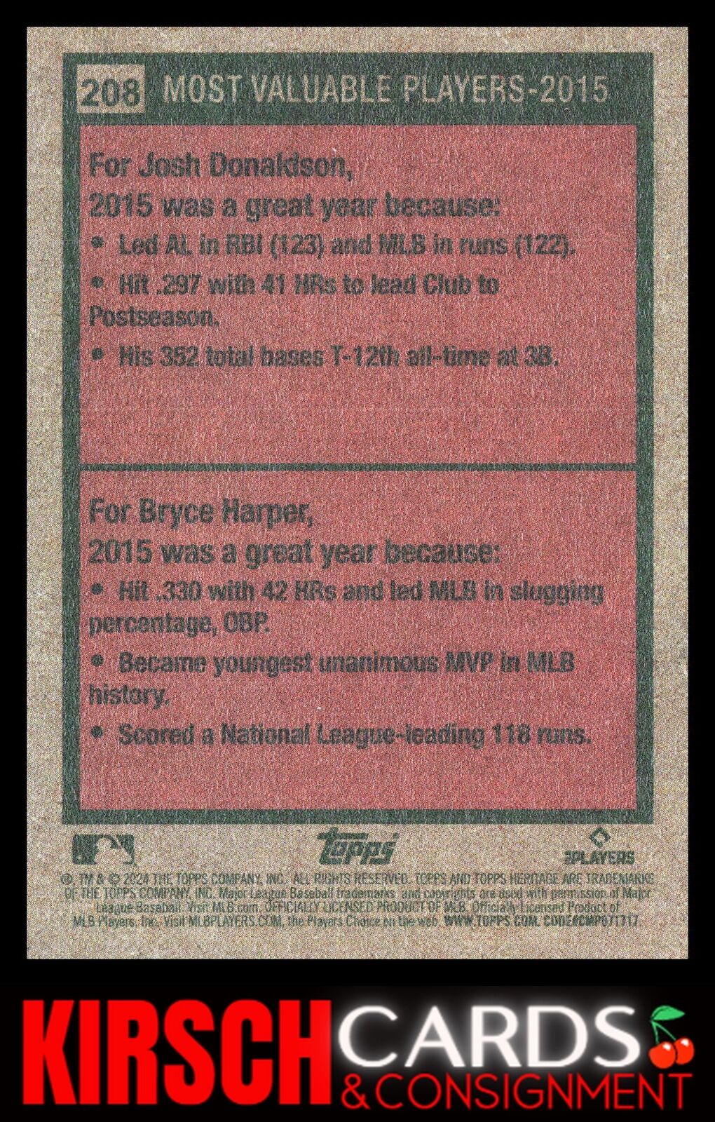 2015 MVPs (Josh Donaldson / Bryce Harper) 2024 Topps Heritage #208