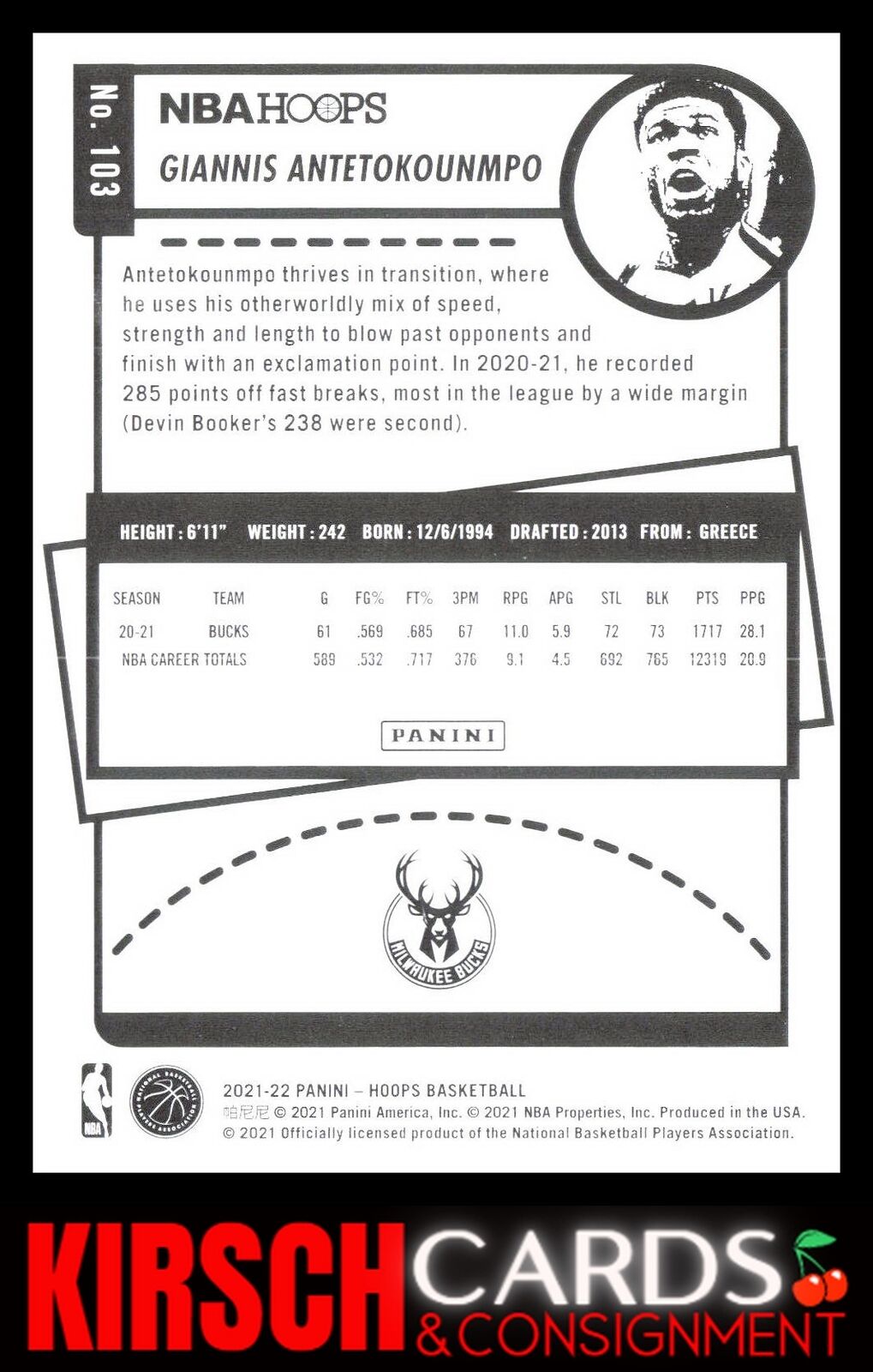 Giannis Antetokounmpo 2021-22 Hoops #103 Milwaukee Bucks