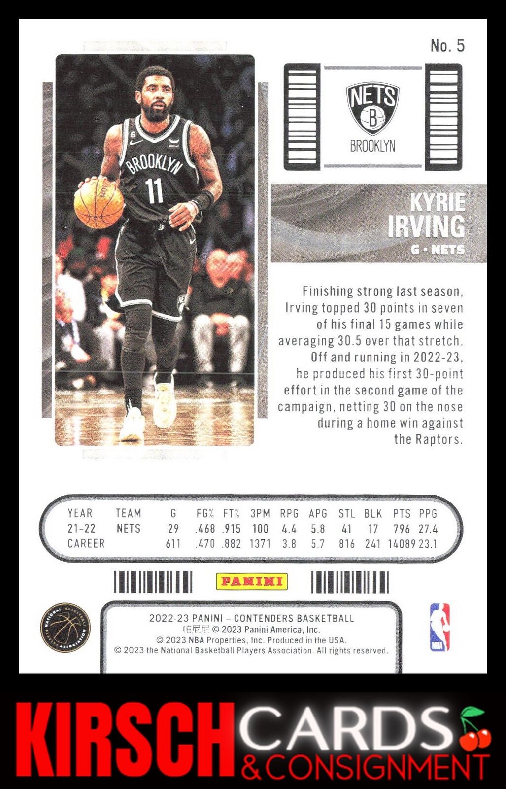 Kyrie Irving 2022-23 Panini Contenders #5 Season Ticket Retail Brooklyn Nets