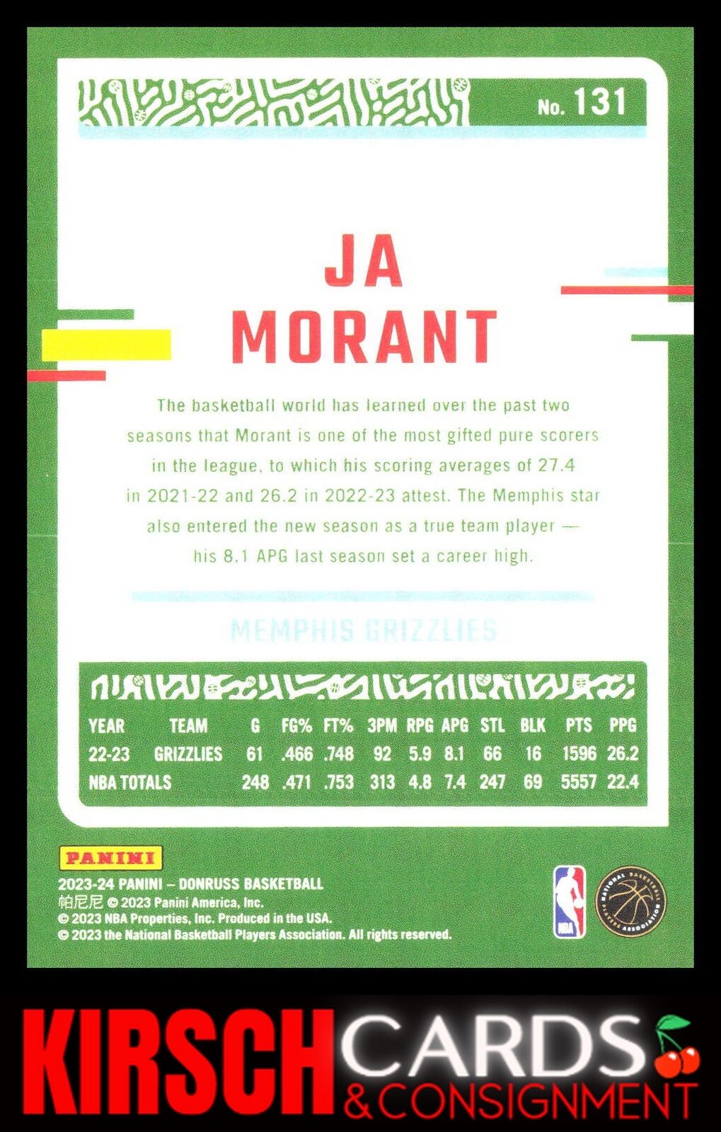 Ja Morant 2023-24 Donruss #131 Memphis Grizzlies