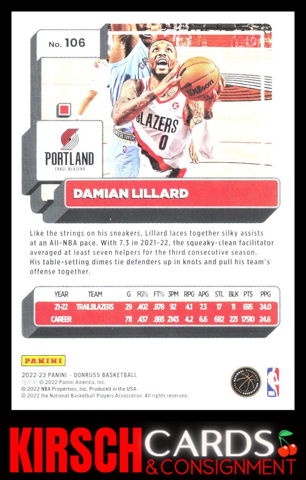 Damian Lillard 2022-23 Donruss #106 Portland Trail Blazers