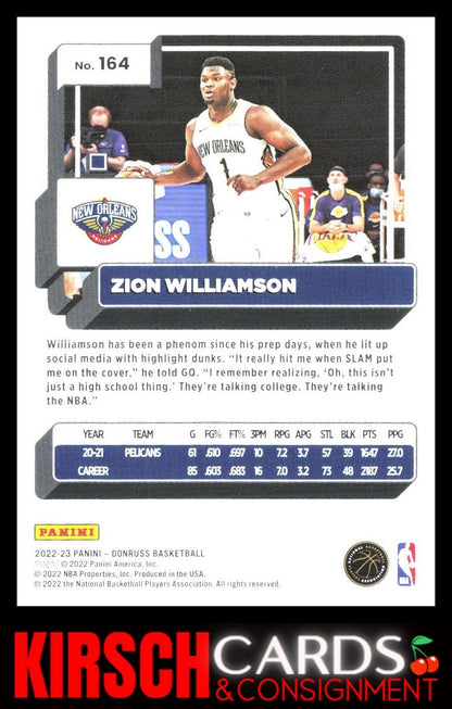 Zion Williamson 2022-23 Donruss #164 New Orleans Pelicans