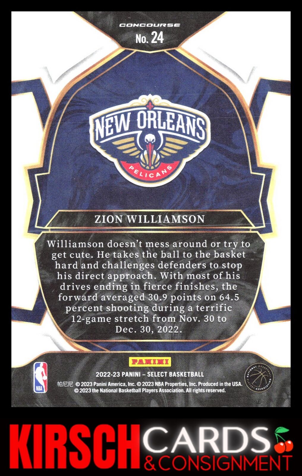 Zion Williamson 2022-23 Panini Select #24 Blue (Retail Base) New Orleans