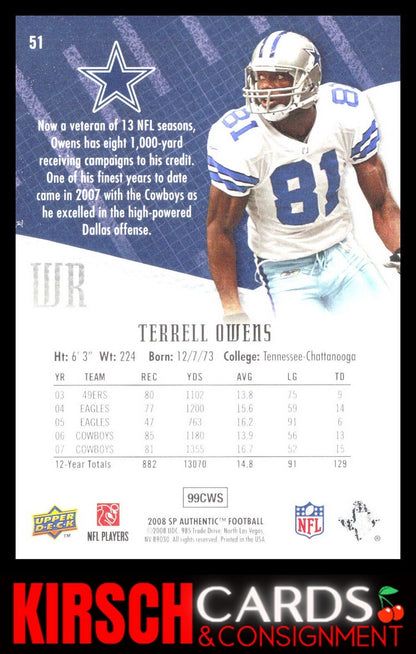 Terrell Owens 2008 SP Authentic #51 Retail Dallas Cowboys