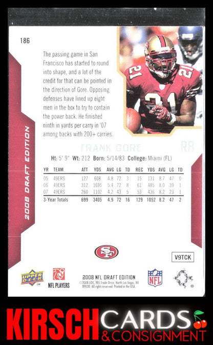 Frank Gore 2008 Upper Deck Draft Edition #186 San Francisco 49ers