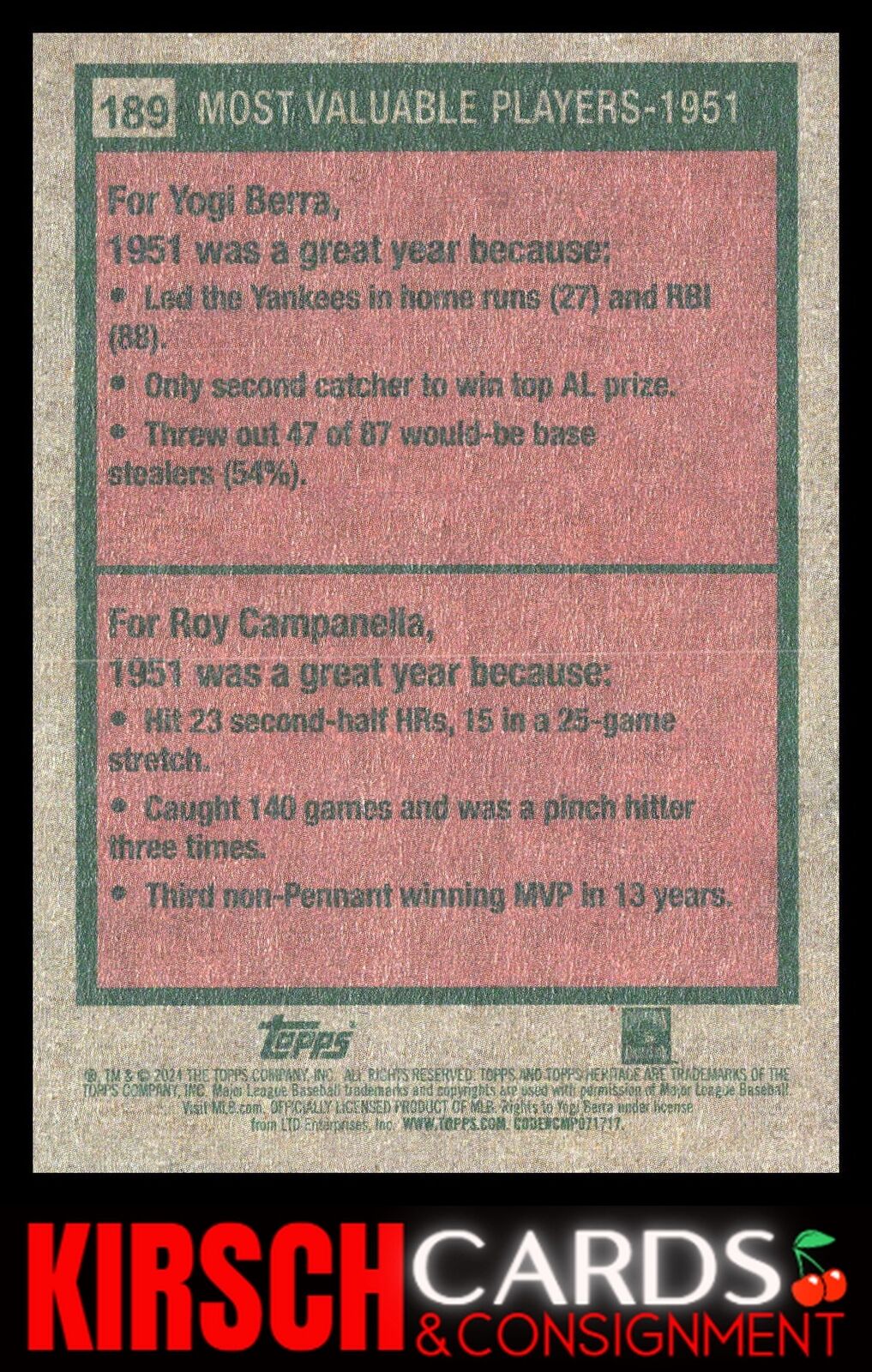 1951 MVPs (Yogi Berra / Roy Campanella) 2024 Topps Heritage #189