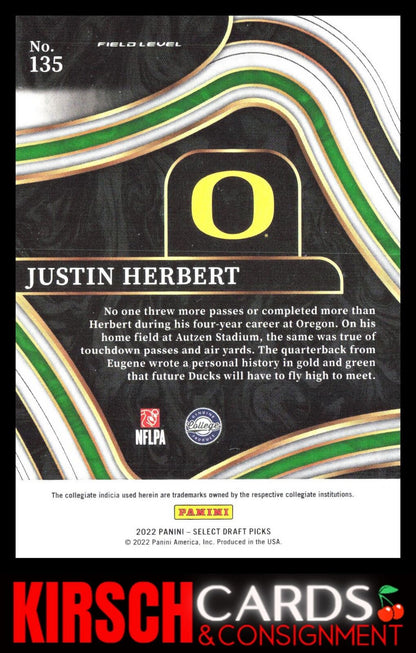 Justin Herbert 2022 Panini Select Draft Picks #135 Oregon Ducks